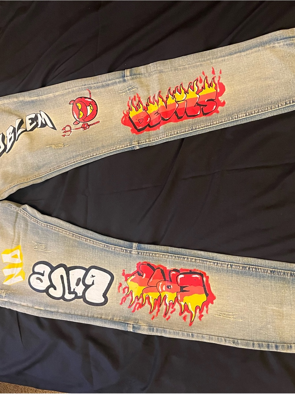 Men's Light Wash Graphic Flame Jeans - cooper 9 LA.